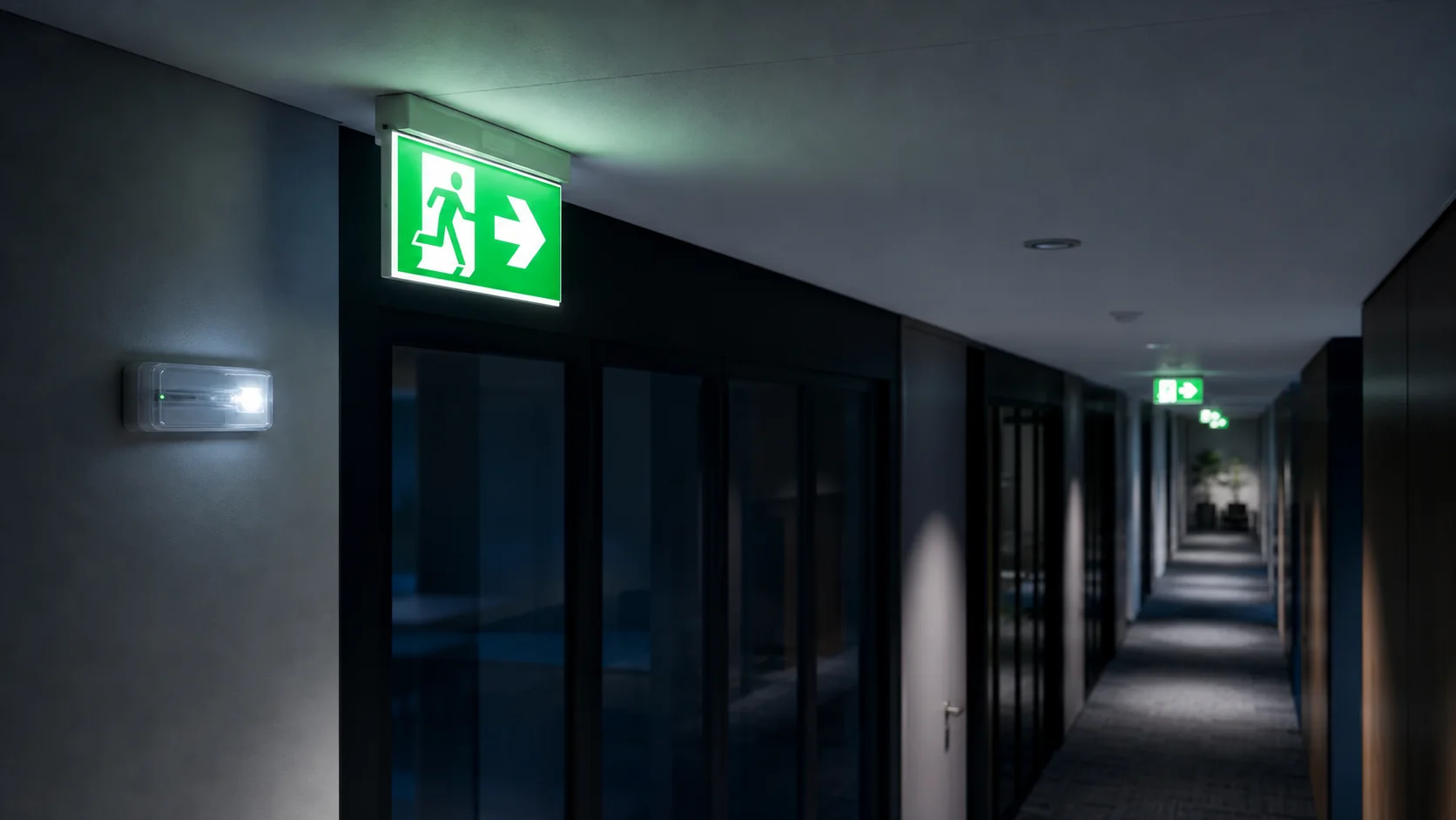 Noodverlichting in vluchtroute